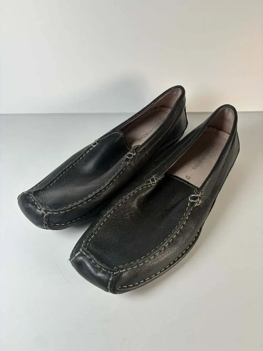 Franco Fortini Men's Black Leather Moccasin Loafers